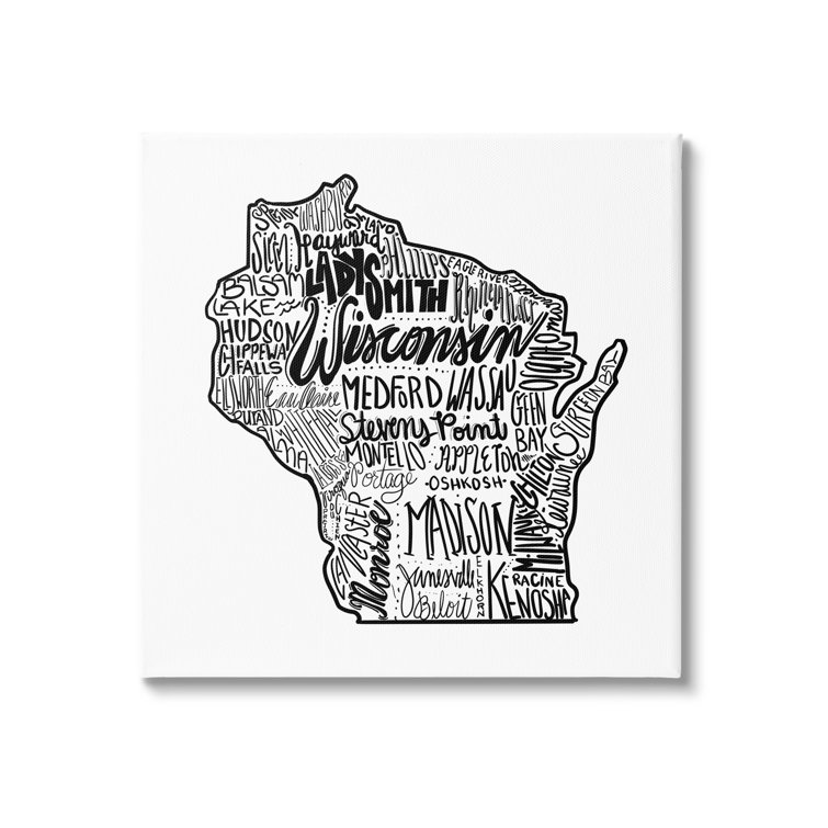 Wisconsin City Typography Wrapped Canvas Graphic Art